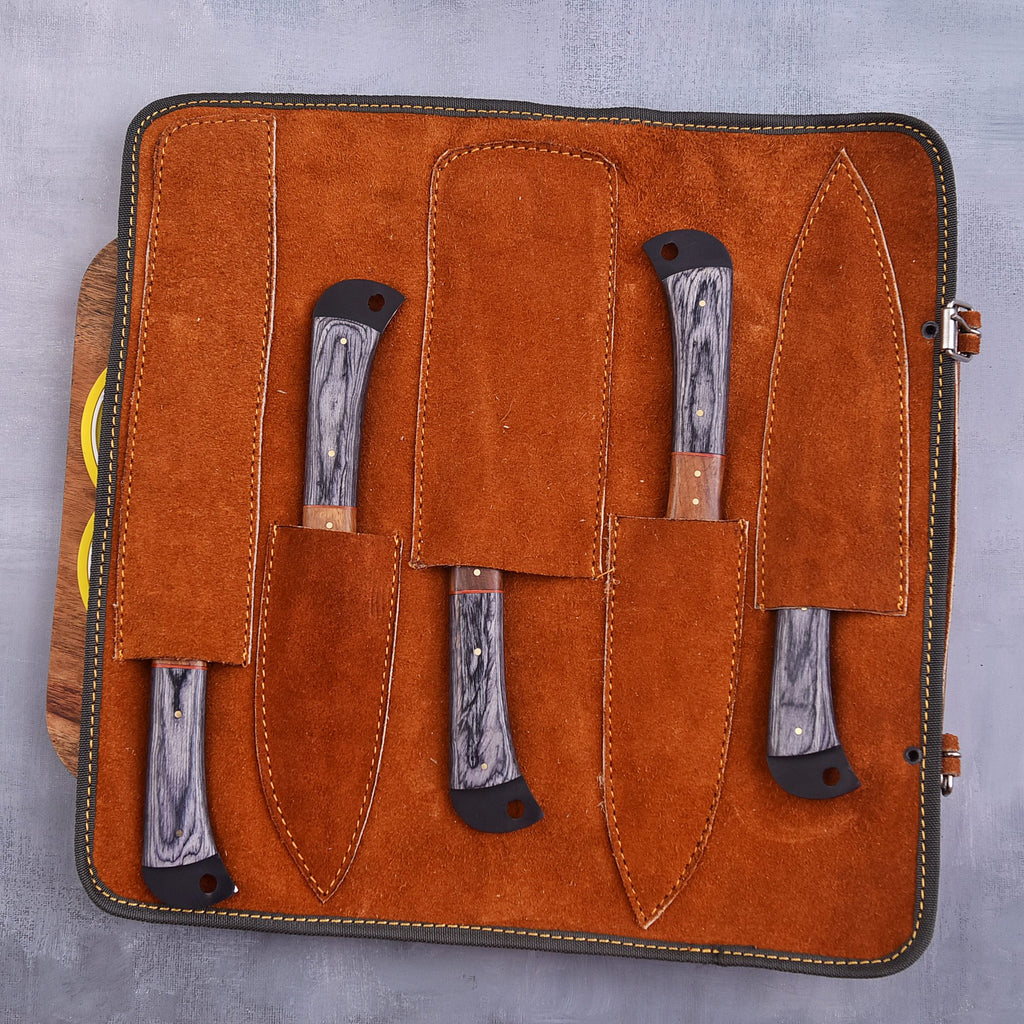 5-Piece Black Blade Knife Set – Black Pakka Wood & Hard Wood Handles