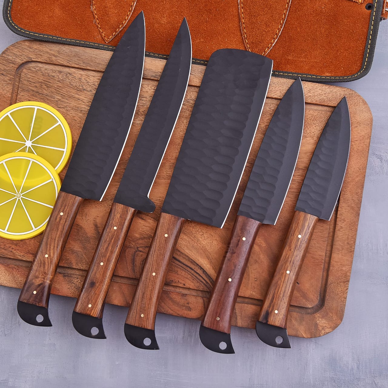 5-Piece Black Blade Kitchen Knife Set – Hardwood Handles