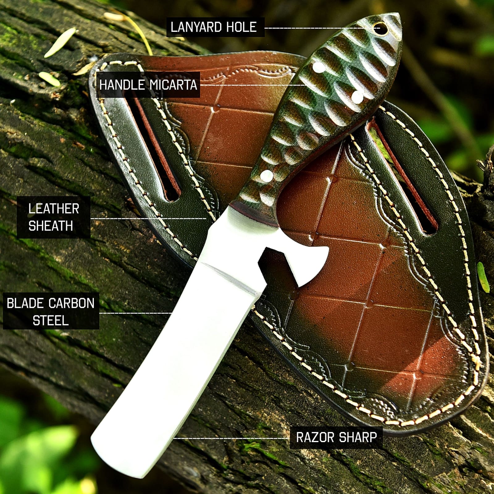 Handcrafted Carbon Steel Bull Cutter Knife – Micarta Handle