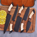 5-Piece Black Blade Knife Set – Bone/Wood Handles